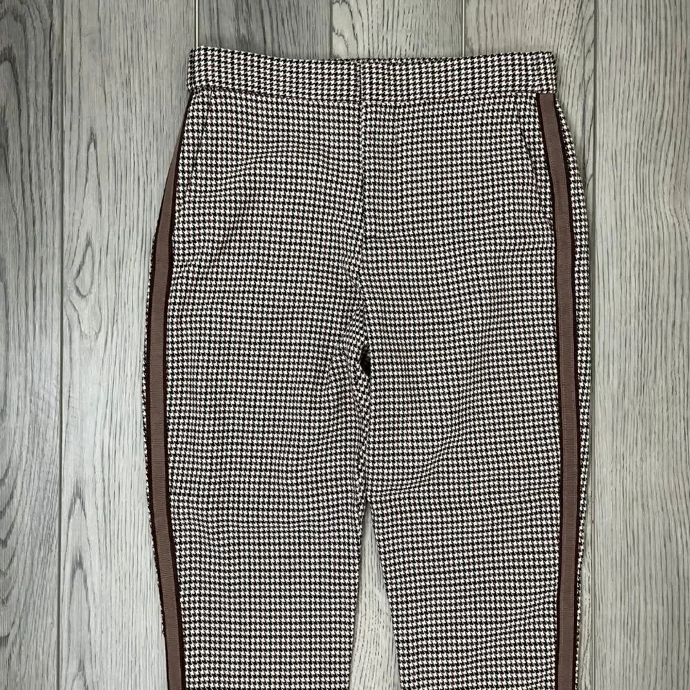 BB Dakota Womens Size 0 Brown Houndstooth Straight Leg Cropped Trouser Pant